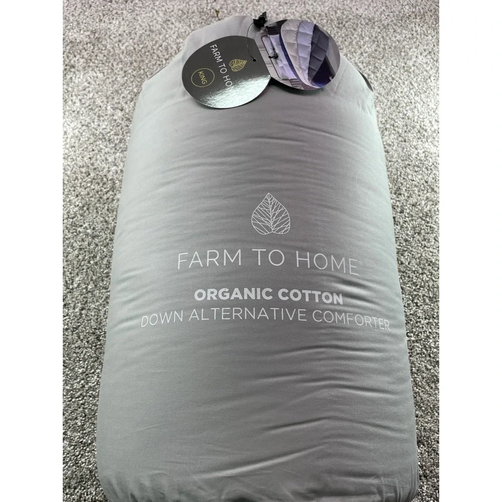 Farm To Home Comforter Unisex King Grey NEW Organic Cotton Down Alternative